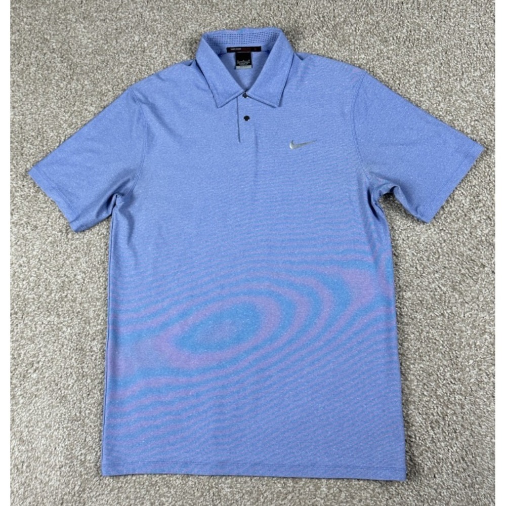 Nike Tiger Woods Polo Shirt Men Medium Purple Blue Solid Short Sleeve Dri‎ Fit